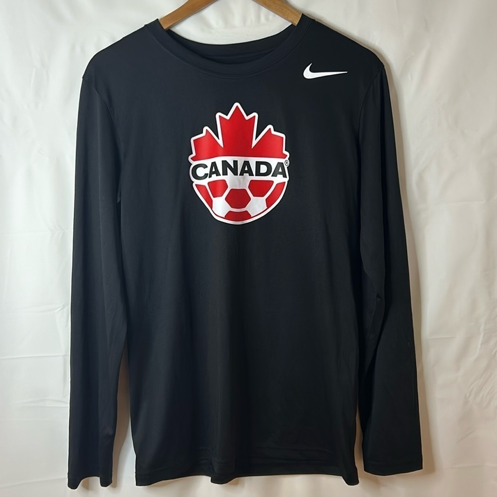 Nike Team Canada Soccer Dri-FIT Long Sleeve Shirt Men’s Small Black Athletic